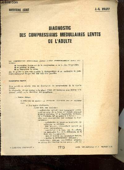 Diagnostic des compressions mdullaires lentes de l'adulte (extrait du supplment  la 