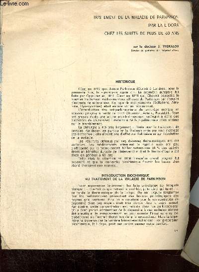 Lot de deux articles de journaux mdicaux sur la maladie de Parkinson et son traitement par la L-Dopa