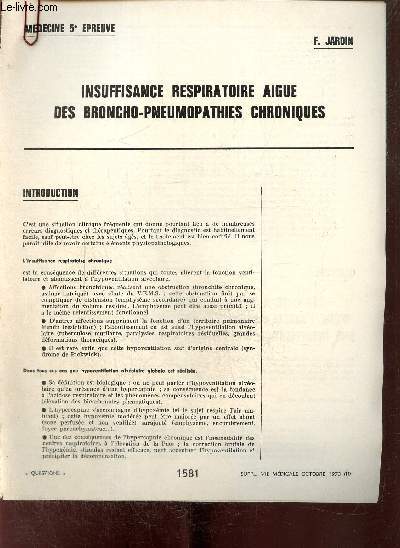 Lot d'articles mdicaux sur des pathologies respiratoires : Primo-infections tuberculeuses / Cancers broncho-pulmonaires / Syndromes mdiastinaux / Suppurations bronchiques chroniques / Pneumopathies virales / ...