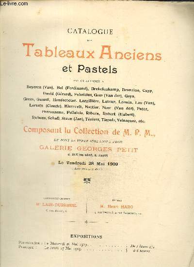 Catalogue des tableaux anciens et pastels composant la collection de M.P.M...