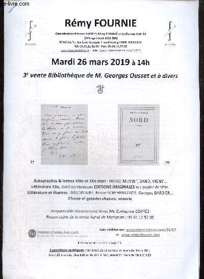 Catalogue : 3e vente Bibliothque de M. Georges Ousset et  divers