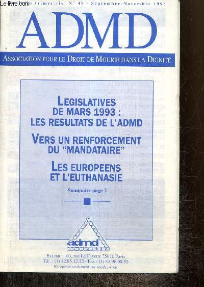 ADMD, bulletin trimestriel n49 (septembre-novembre 1993) :