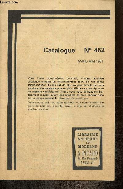 Catalogue n452 (avril-mai 1981)