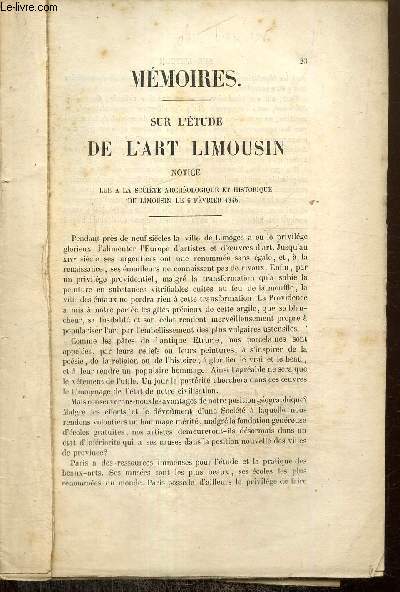 Mmoires sur l'tude de l'art limousin - Notice lue  la Socit archologique et historique du Limousin le 6 fvrier 1946