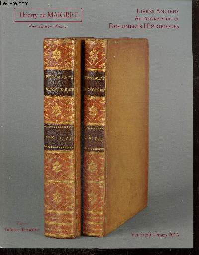 Catalogue : Livres anciens, autographes et documents historiques
