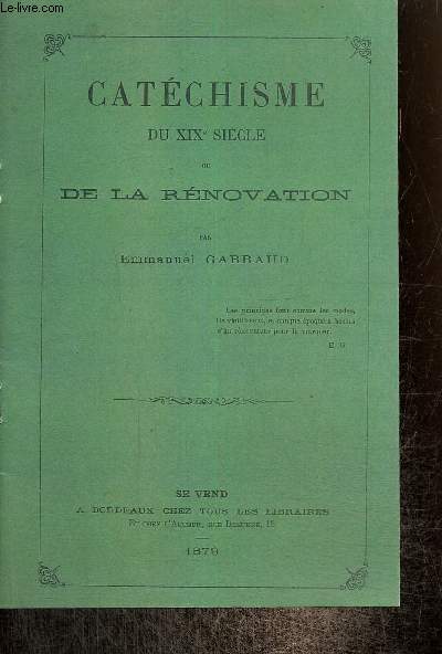 Catchisme du XIXe sicle de la rnovation (rimpression de l'dition de 1879)