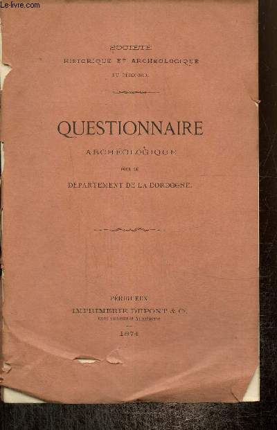 Questionnaire archologique pour le dpartement de la Dordogne