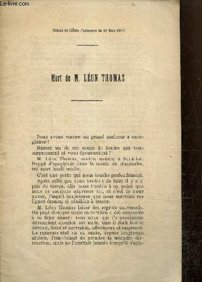 Mort de M. Lon Thomas (extrait de l'Echo Parisien du 13 mars 1884)