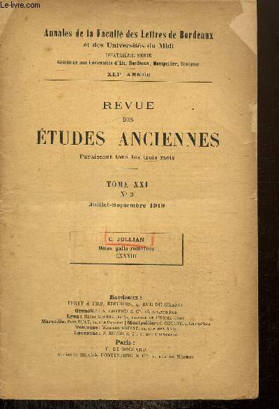 Revue des tudes anciennes, tome XXI, n3 (juillet-septembre 1919), extrait : Notes gallo-romaines, LXXXIII