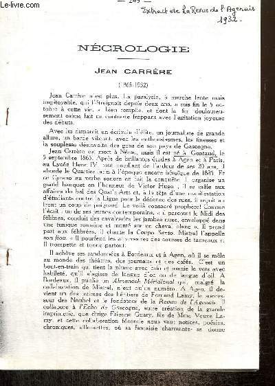 Ncrologie - Jean Carrre (1865-1932), extrait de la Revue de l'Agenais (1932)