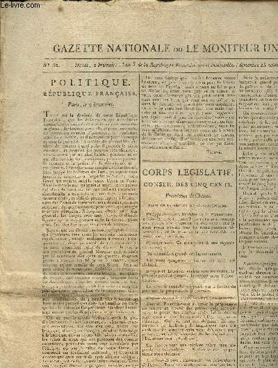 Gazette Nationale ou le Moniteur Universel, n32 - Duodi, 2 brumaire, l'an 5 (dimanche 23 octobre 1796) : Politique, Rpublique franaise (retraite du gnral Moreau) / Corps Lgislatif, Conseil des Cinq Cents, prsidence de Chasset (...)