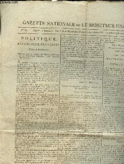 Gazette Nationale ou le Moniteur Universel, n37 - Septidi 7 brumaire, de l'an 5 (vendredi 28 octobre 1796) : Politique, Rpublique franaise (ngociations de paix avec la Grande-Bretagne) / Haute-cour de justice / Sur l'arrive de l'envoy d'Angleterre..