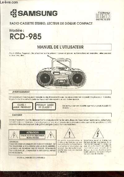 Radio cassette stro, lecteur de disque compact, modle RCD-985 - Manuel de l'utilisateur