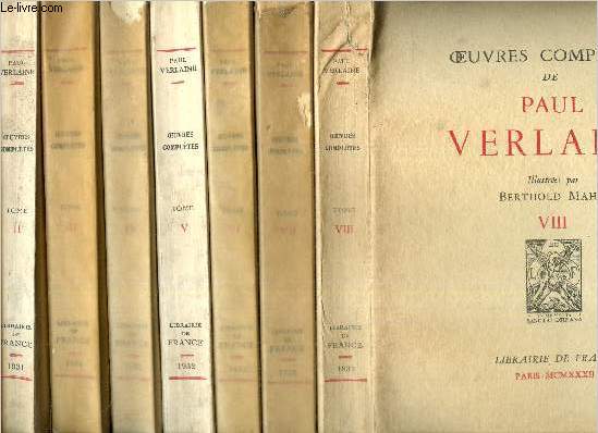 OEuvres compltes de Paul Verlaine, tomes II  VIII (7 volumes, tome I manquant)