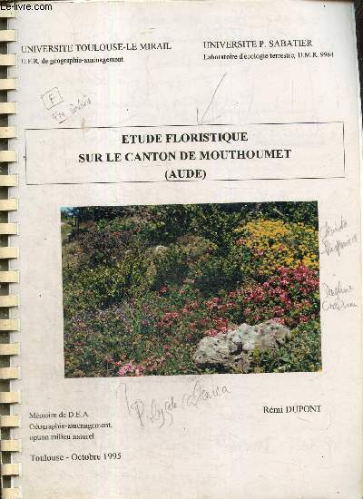 Mmoire de D.E.A. : Etude floristique sur le canton de Mouthoumet (Aude)