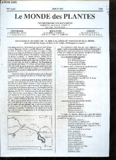 Le Monde des Plantes, 95e anne, n469 : Le Carex vaginata des Pyrnes (A. Berton) / L'orchide du Premier Mai (J.F. Prost) / La haute valle de Carana (A. Baudire, L. Serve) /...