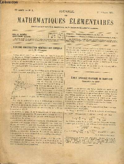 Lot de numéros du Journal de mathématiques élémentaires, 62e année, n°1 à 20, du 1er octobre 1937 au 15 juillet 1938