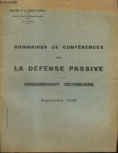 Sommaires de confrences sur la dfense passive - Enseignement secondaire, septembre 1939