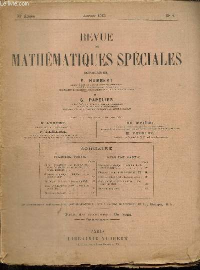 Revue de Mathmatiques Spciales, 23e anne, n4 (janvier 1913)