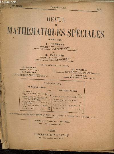 Revue de Mathématiques Spéciales, 24e année, n°3 (décembre 1913)