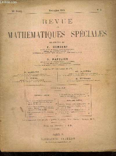 Revue de Mathmatiques Spciales, 30e anne, n2 (novembre 1919)
