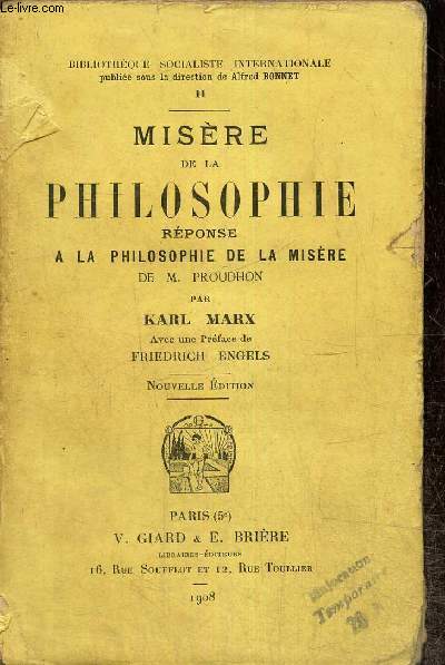 Misre de la philosophie - Rponse  la philosophie de la misre de M. Proudhon (Collection 