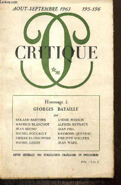 Critique, n°195-196 (août-septembre 1963) : Hommage à Georges Bataille