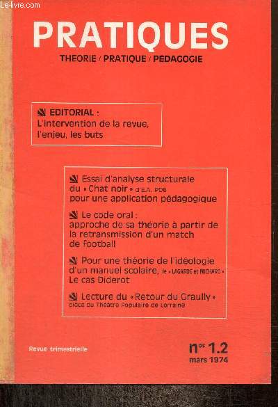 Pratiques, n1-2 (mars 1974) : Essai d'analyse structurale du 