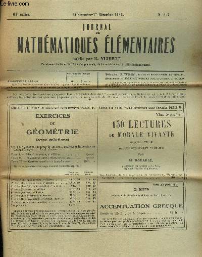 Journal de mathmatiques lmentaires, 68e anne, n4-5 (15 novembre-1er dcembre 1943)