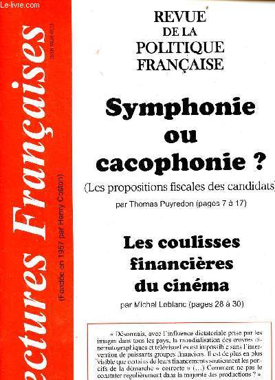 Lectures franaises revue de la politique franaise n660 55e anne avril 2012 - L'puration scolaire se poursuit - dsinformation, rinformation l'humeur de Franois Folace - la France, victime de son laxisme - symphonie ou cacophonie fiscale ? etc.