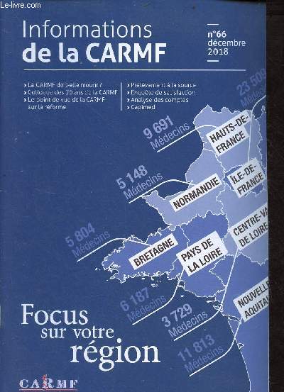 Informations de la Carmf n66 dcembre 2018 - la CARMF doit elle mourir ? - colloque des 70 ans de la CAMRF - le point de vue de la CARMF sur la rforme - prlevement  la source - enqute de satisfaction - analyse des comptes - capimed.
