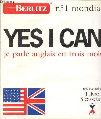 Yes i can je parle anglais en trois mois - Mthode Berlitz - 1 livre + 3 cassettes.