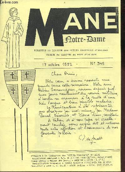 Man Notre-Dame bulletin de liaison des petits chanteurs d'Andiran choeur de garons du Pays d'Albret n349 17 octobre 1992 - Nrac et pays d'Albret - chanteurs d'Andiran les 