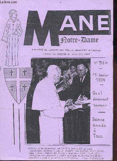Man Notre-Dame bulletin de liaison des petits chanteurs d'Andiran choeur de garons du Pays d'Albret n364 janvier 1994 - Congrs de Rome - la Basilique St Paul hors les murs - calendrier.