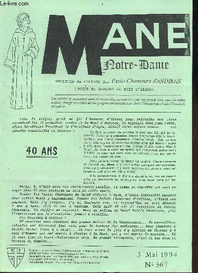 Man Notre-Dame bulletin de liaison des petits chanteurs d'Andiran choeur de garons du Pays d'Albret n367 3 mai 1994 - 40 ans - concert 7 mai 1994 eglise saint clar d'artigues - amazonie - l'glise saint clair d'artigues ...