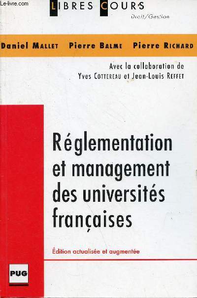 Rglementation et management des universits franaises - Collection libres cours droit/gestion.