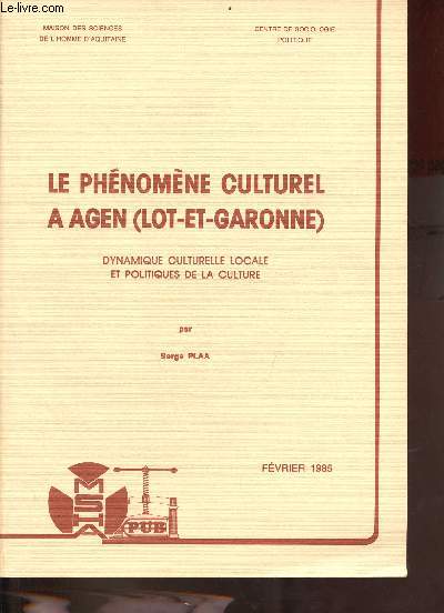 Le phnomne culturel  Agen (Lot-et-Garonne) dynamique culturelle locale et politiques de la culture - Centre de sociologie politique.