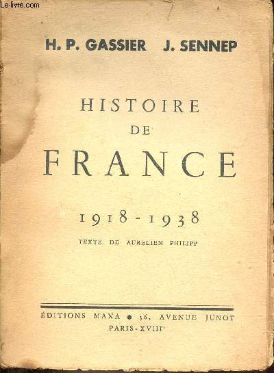 Histoire de France 1918-1938.