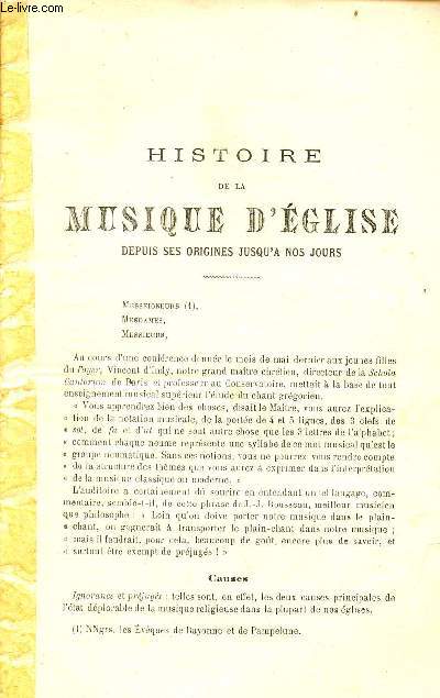 Histoire de la musique d'glise depuis ses origines jusqu' nos jours.