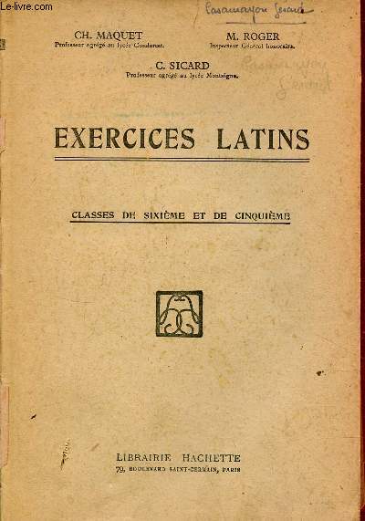 Exercices latins - classes de sixime et de cinquime.