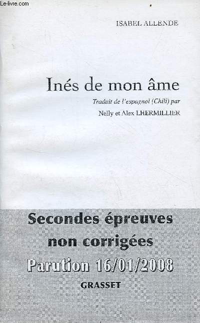 Ins de mon me - Secondes preuves non corriges parution 16/01/2008.