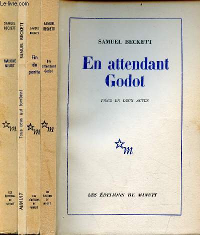 Lot de 4 livres de Samuel Beckett : En attendant Godot 1952 + fin de partie suivie de Acte sans paroles 1961 + tous ceux qui tombent 1964 + Malone meurt 1963.