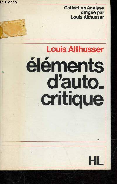 Elments d'autocritique - Collection Analyse.