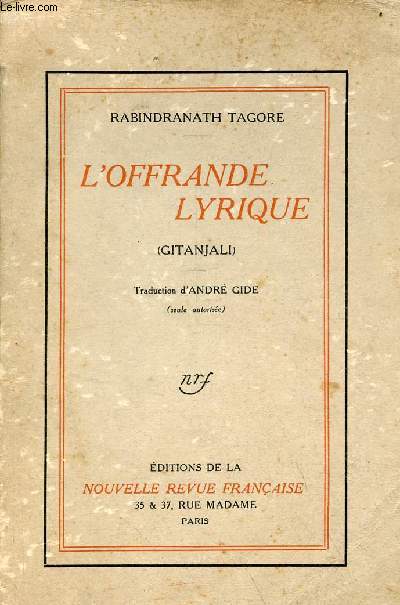 L offrande lyrique (Gitanjali). de Tagore Rabindranath | Achat livres - Ref RO80274341 - le-livre.fr