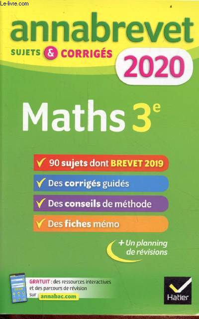 Annabrevet sujets et corrigs 2020 - Mathmatiques.