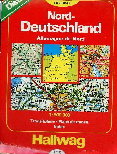 Nord-Deutschalnd Allemagne du Nord - Carte en couleur chelle 1/500 000 transitplne - plans de transit - index - carte d'environ 98 x 125 cm.