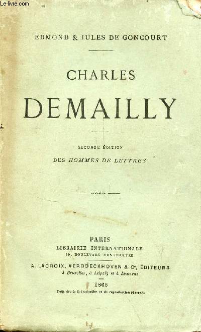 Charles Demailly - seconde dition des hommes de lettres.