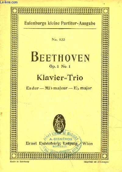 Trio es dur fr pianoforte, violine und violoncell von Ludwig van Beethoven Op.1 n1 - Eulenburgs kleine partitur ausgabe n122.