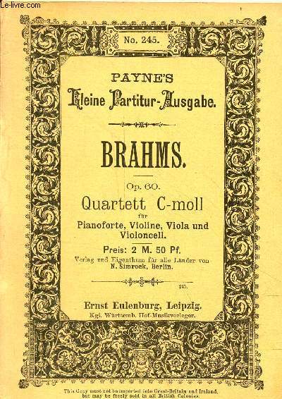Op.60 quartett C-moll fr pianoforte, violine, viola und violoncell - Payne's kleine partitur ausgabe n245.