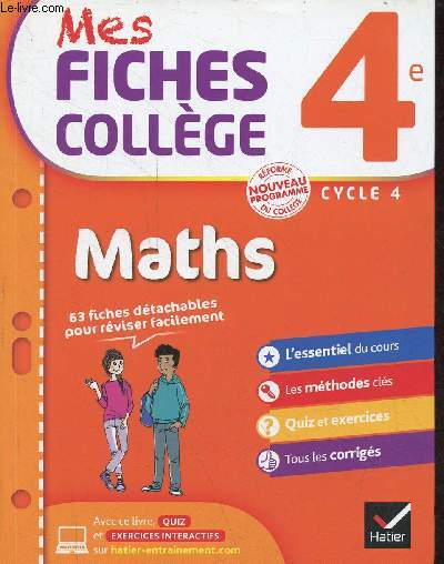 Mes fiches collge 4e cycle 4 Maths.